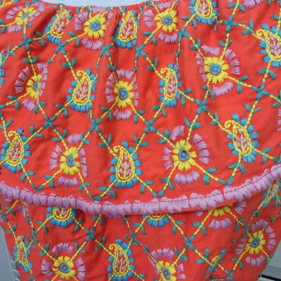 Topshop Cropped Peasant Top Fully Embroidered Orange Floral Womens 6 NEW - Picture 3 of 8